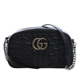 Gucci Small GG Marmont Matelasse Leather Aria Crossbody Black