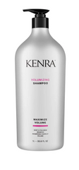 Kenra Volumizing Shampoo 1L bottle, clear container with label, showcasing the shampoo's volumizing formula in a professional beauty product.