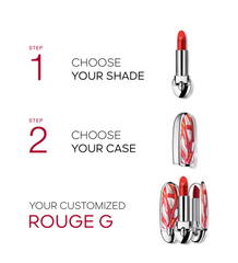 Guerlain Rouge G lipstick with multiple shades and caps, new in box, showcasing elegant beauty and variety of color options.