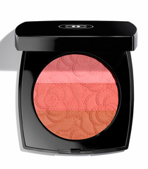 Chanel Camélia Futura Powder Blush Trio compact with three shades and floral design on the surface.