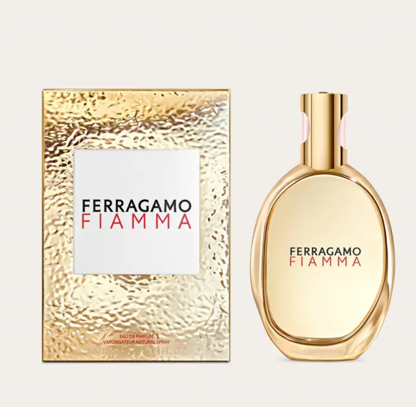 Ferragamo Fiamma EDP perfume bottle, 3.4 fl oz, new in box, elegant fragrance packaging for women.