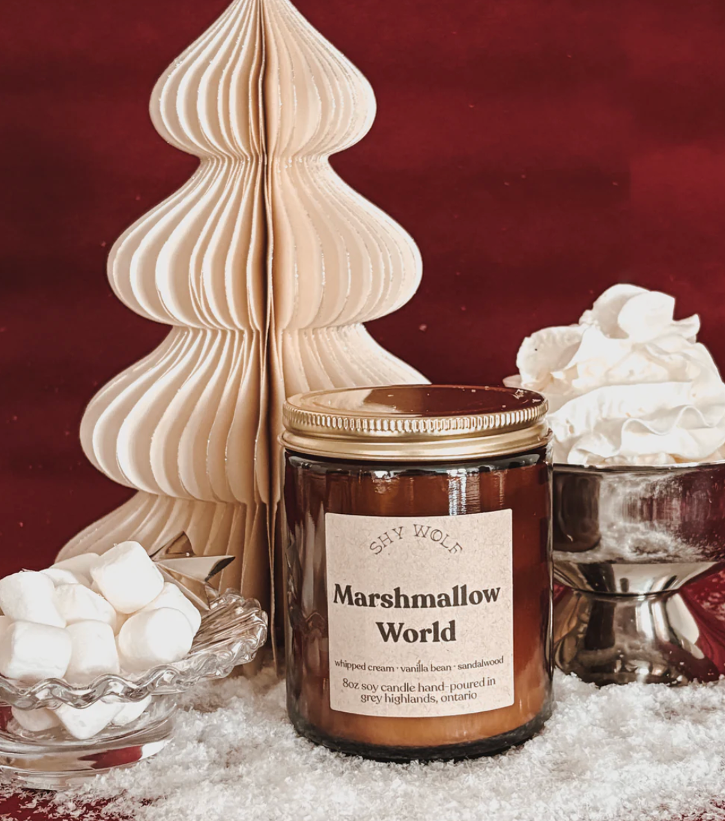 Shy Wolf Candles Marshmallow World home candle with a cozy marshmallow-themed design and warm, inviting colors.