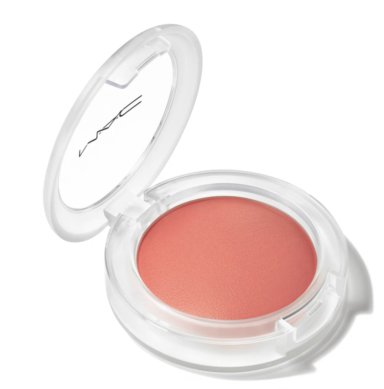 MAC Cosmetics Glow Play Cushiony Blush in That's Peachy, featuring a peach-toned, cushiony blush compact with the brand logo.