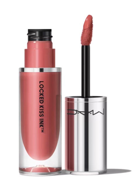 M·A·C Locked Kiss Ink 24HR Lipcolour in shade 61 Mischief, featuring sleek black packaging and the lipcolour applicator.
