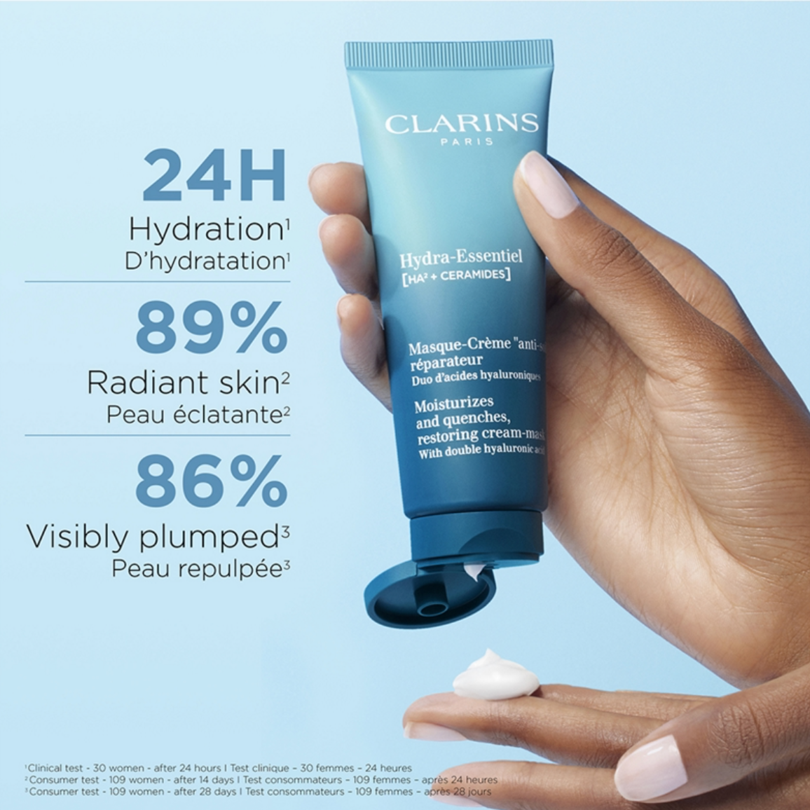 Clarins Hydra-Essentiel Moisturizing Cream Mask in 75ml jar, fresh and unopened, showing the product container with label.