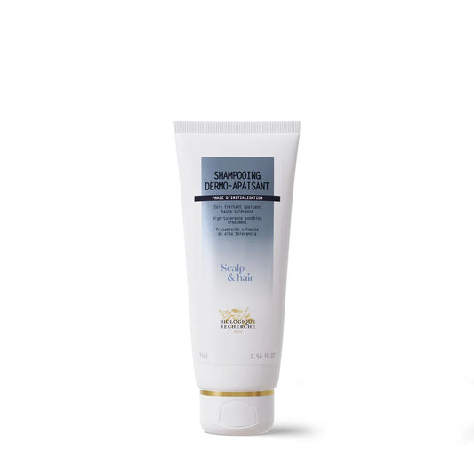 Biologique Recherche Dermo-Apaisant soothing shampoo bottle, high-tolerance hair care product for sensitive scalp, 75ml.