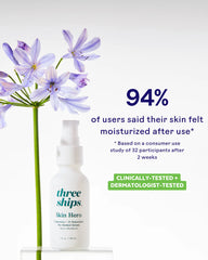 Three Ships SkinHero calendula and bakuchiol bio-retinol serum in a 30ml bottle, showcasing the product label and packaging.
