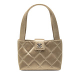 Pre-Owned Chanel CC Quilted Satin Handbag Gold