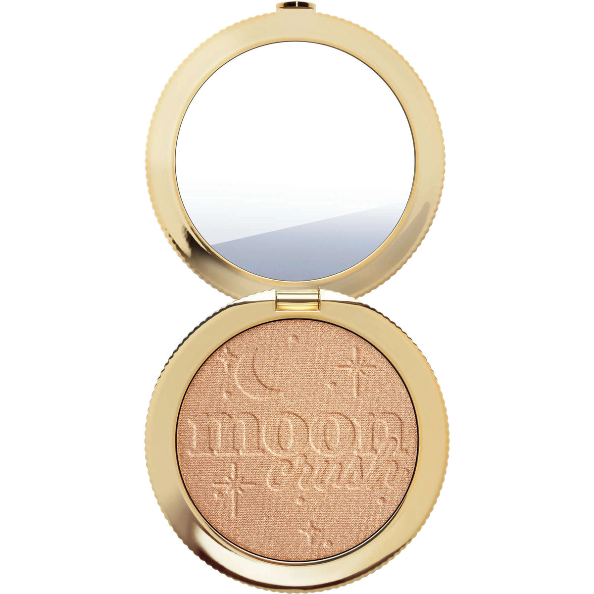 Too Faced Moon Crush Highlighter in Summer Moon displaying a glossy, luminous shine with a celestial glow and shimmering finish.