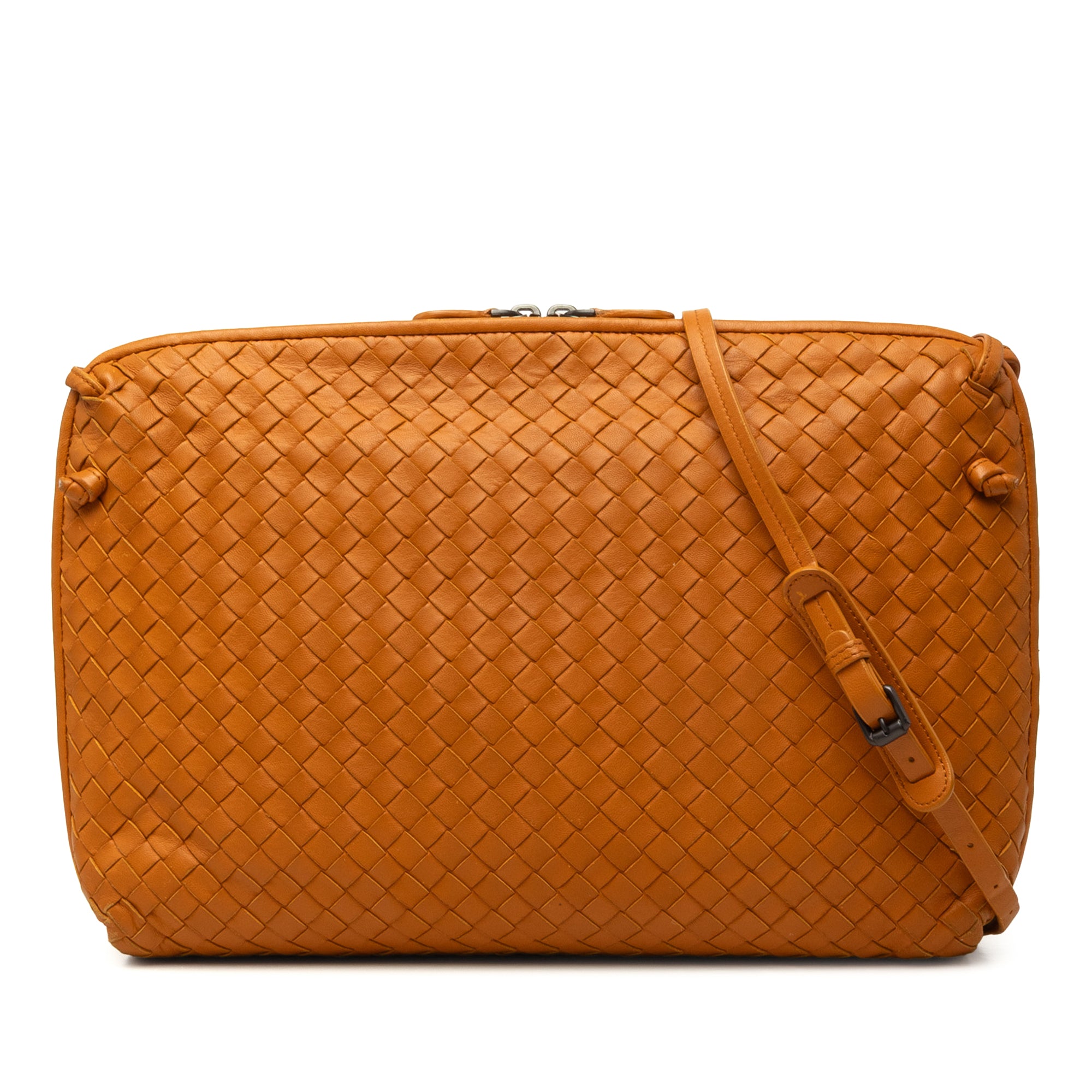 Large Nappa Intrecciato Nodini Crossbody Orange - Lab Luxury Resale