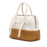 Wicker Trimmed Leather Top Handle Bag White - Lab Luxury Resale