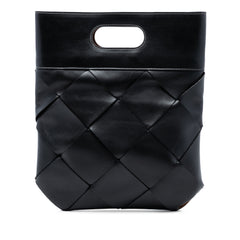 Black Bottega Veneta Small Leather Maxi Intrecciato Slip Tote bag with woven leather design, stylish and luxurious for everyday use