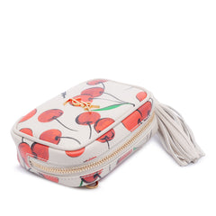 Yves Saint Laurent Lou camera bag in cherry printed baby calfskin with monogram design and gold-tone hardware.