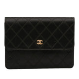 CC Satin Diamond Stitch Clutch Black - Lab Luxury Resale