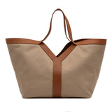 Leather Trimmed Canvas Y Tote Brown - Lab Luxury Resale