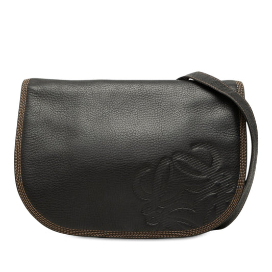 Leather Anagram Flap Crossbody Black - Lab Luxury Resale