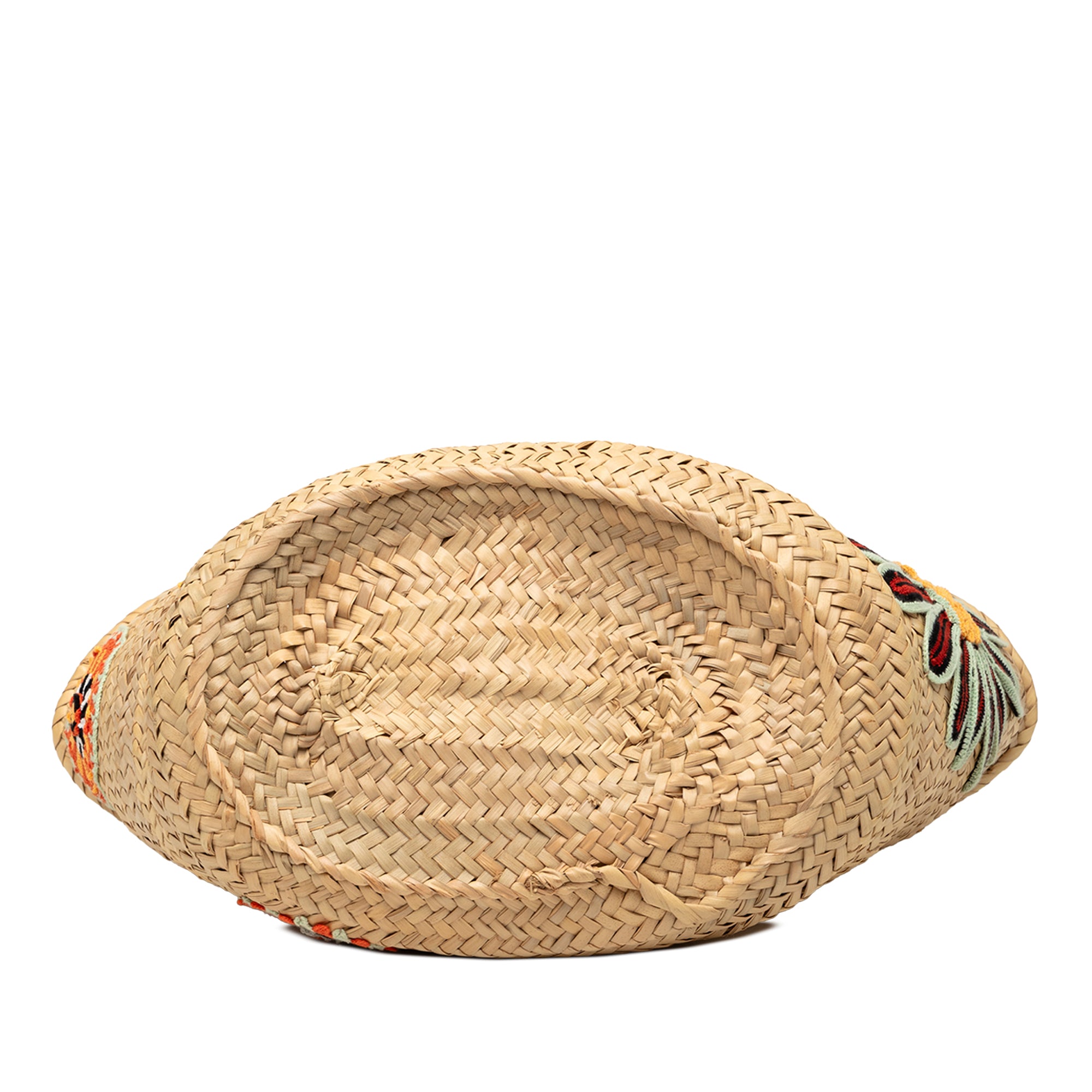 Large Floral Embroidered Raffia Basket Tote Beige - Lab Luxury Resale