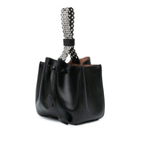 Calfskin Eyelet Bracelet Embellished Bucket Bag Black - Lab Luxury Resale