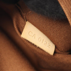 Louis Vuitton Monogram Odeon PM brown bag with leather handles and gold-tone hardware, stylish and spacious for everyday use.