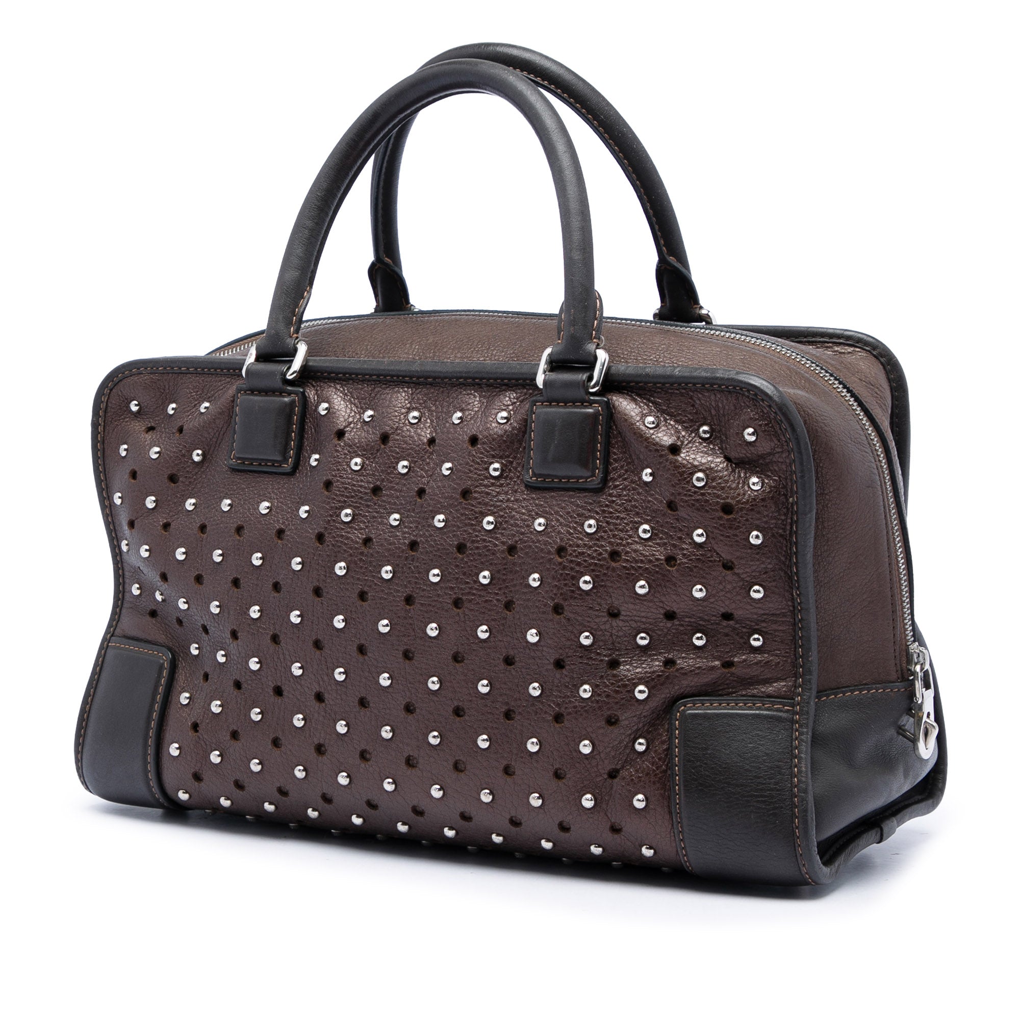 Bicolor Leather Studded Perforated Amazona 36 Brown - Lab Luxury Resale