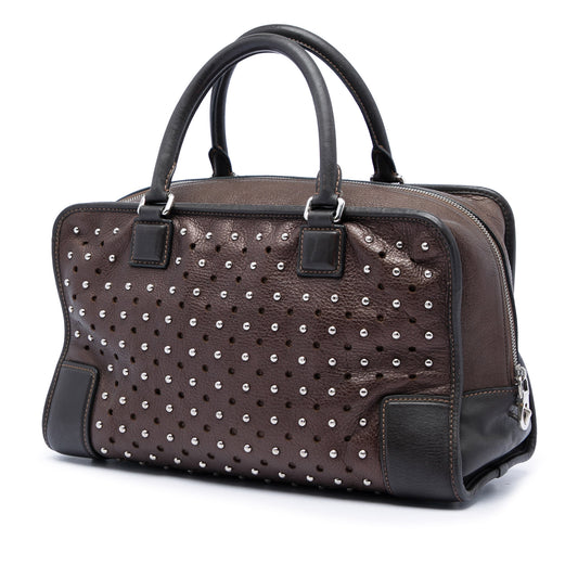 Bicolor Leather Studded Perforated Amazona 36 Brown - Lab Luxury Resale