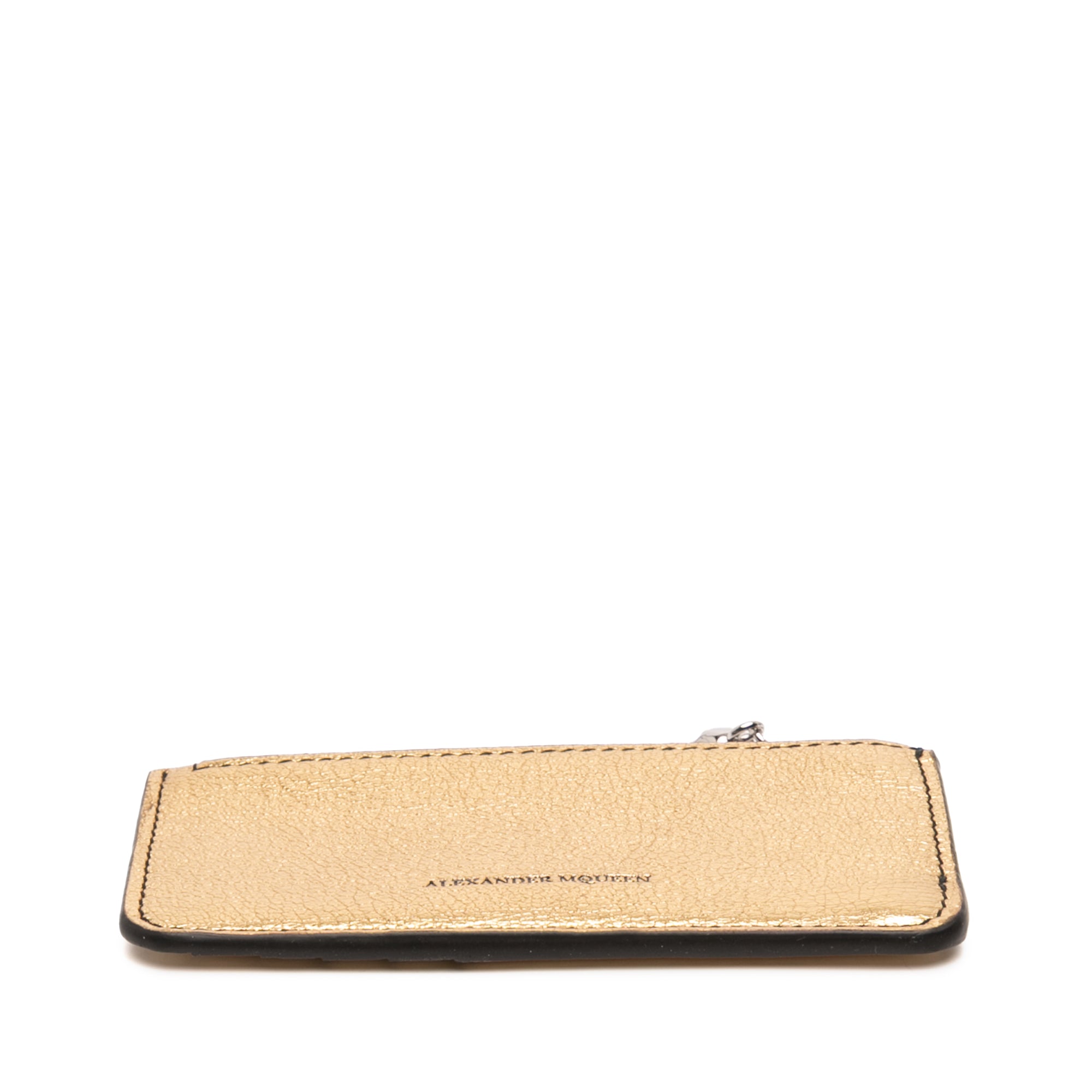 Metallic Leather Skull Charm Zip Card Holder Gold - Lab Luxury Resale