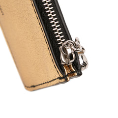 Metallic Leather Skull Charm Zip Card Holder Gold - Lab Luxury Resale
