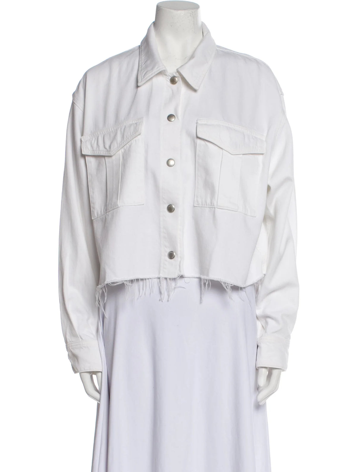 AGOLDE white oversized denim jacket in XS size, front view showing classic collar and button closure, new without tags