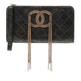 Pre-Owned Chanel Metallic Lambskin CC Chain Fringe Clutch Black