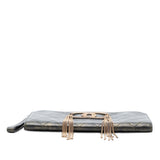 Metallic Lambskin CC Chain Fringe Clutch Black - Lab Luxury Resale