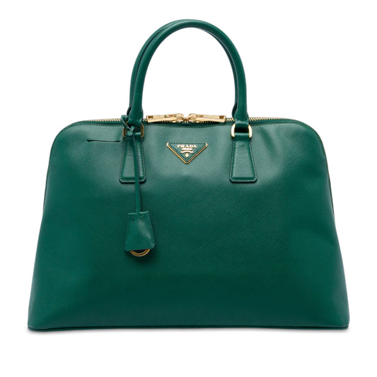 Large Saffiano Lux Promenade Satchel Green - Lab Luxury Resale