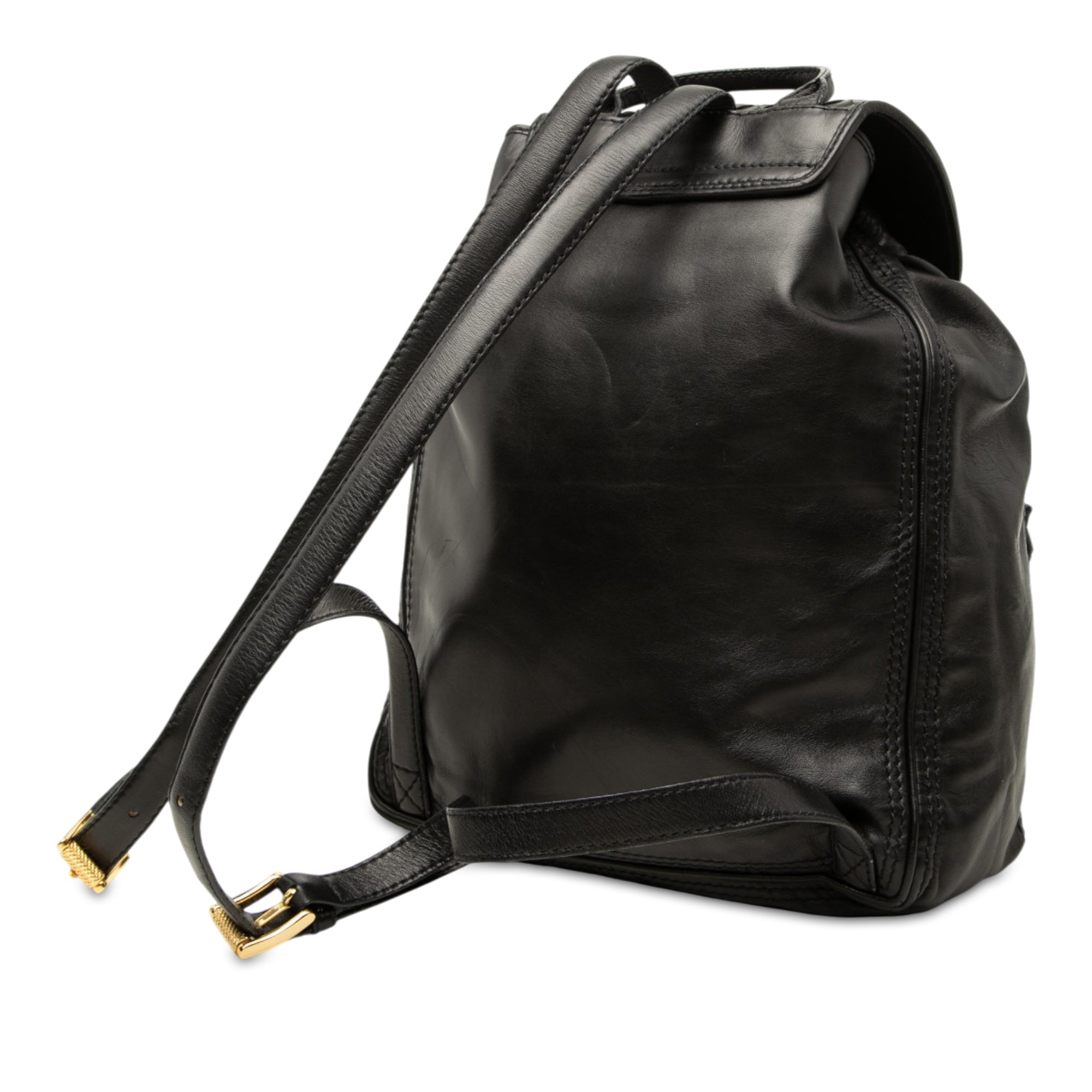 Nappa Intrecciato Trimmed Drawstring Flap Backpack Black - Lab Luxury Resale