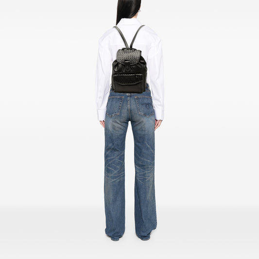 Nappa Intrecciato Trimmed Drawstring Flap Backpack Black - Lab Luxury Resale