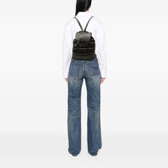 Nappa Intrecciato Trimmed Drawstring Flap Backpack Black - Lab Luxury Resale
