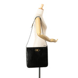 Croc Embossed Leather Gancini Crossbody Black - Lab Luxury Resale