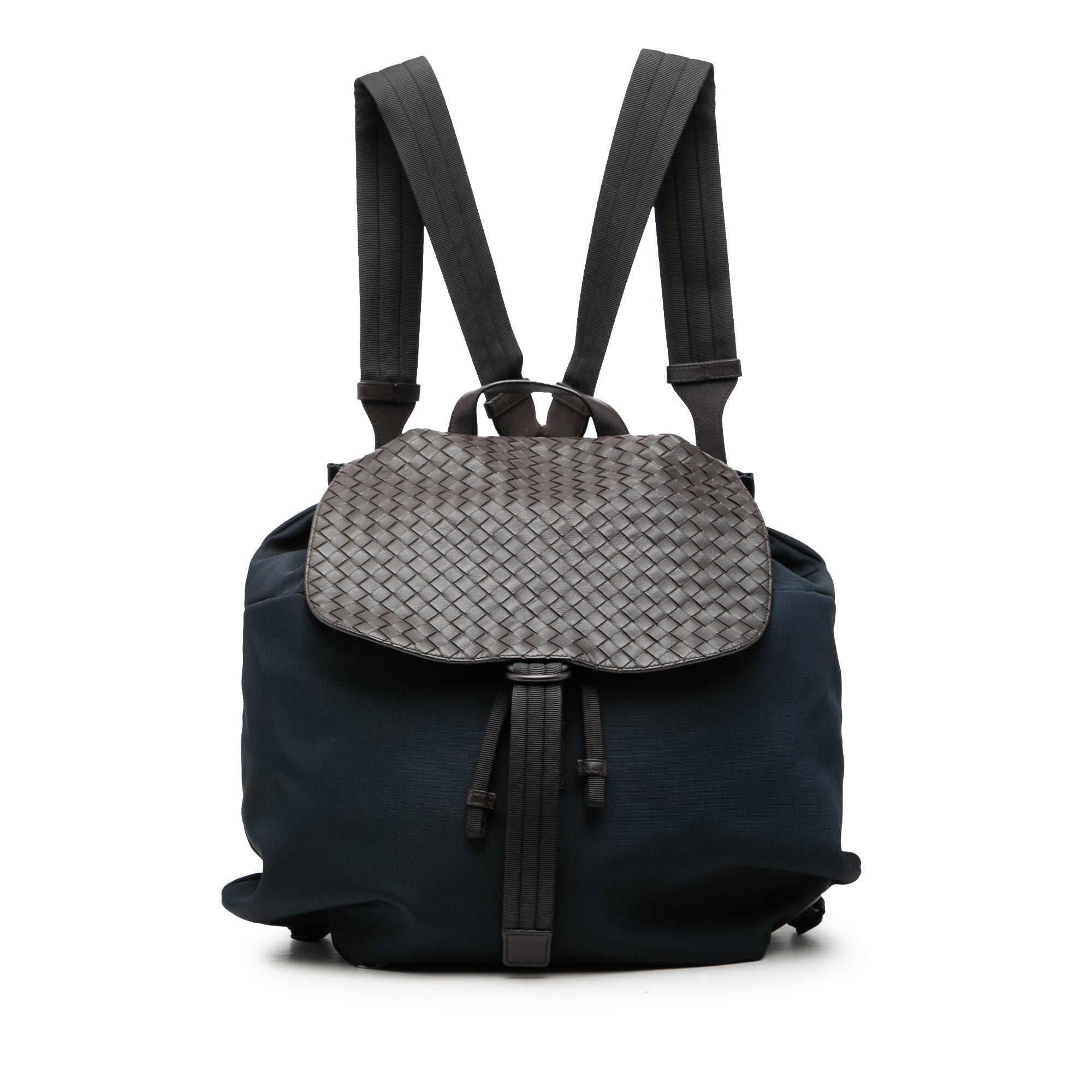 Canvas and Nappa Intrecciato Flap Backpack Blue - Lab Luxury Resale