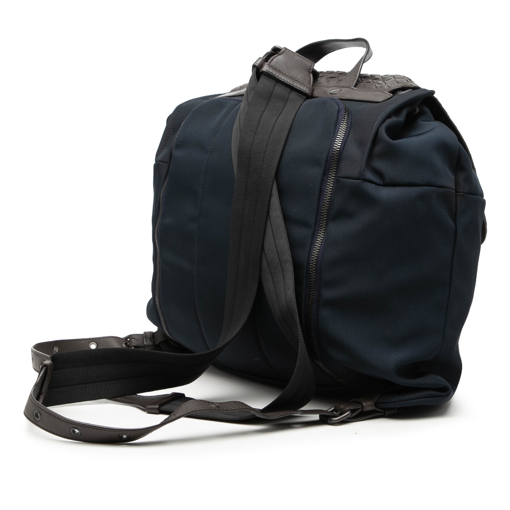 Canvas and Nappa Intrecciato Flap Backpack Blue - Lab Luxury Resale