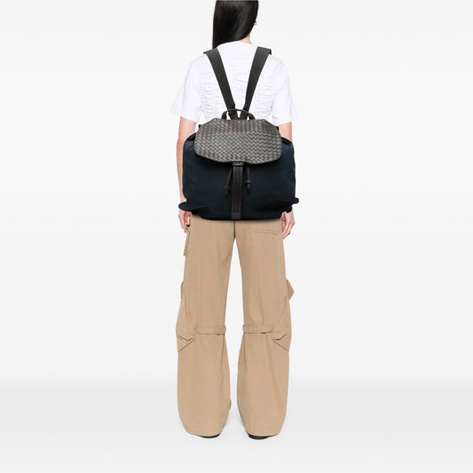 Canvas and Nappa Intrecciato Flap Backpack Blue - Lab Luxury Resale