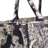Large Canvas Toile de Jouy Reverse Embroidered Book Tote Blue - Lab Luxury Resale