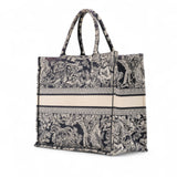 Large Canvas Toile de Jouy Reverse Embroidered Book Tote Blue - Lab Luxury Resale