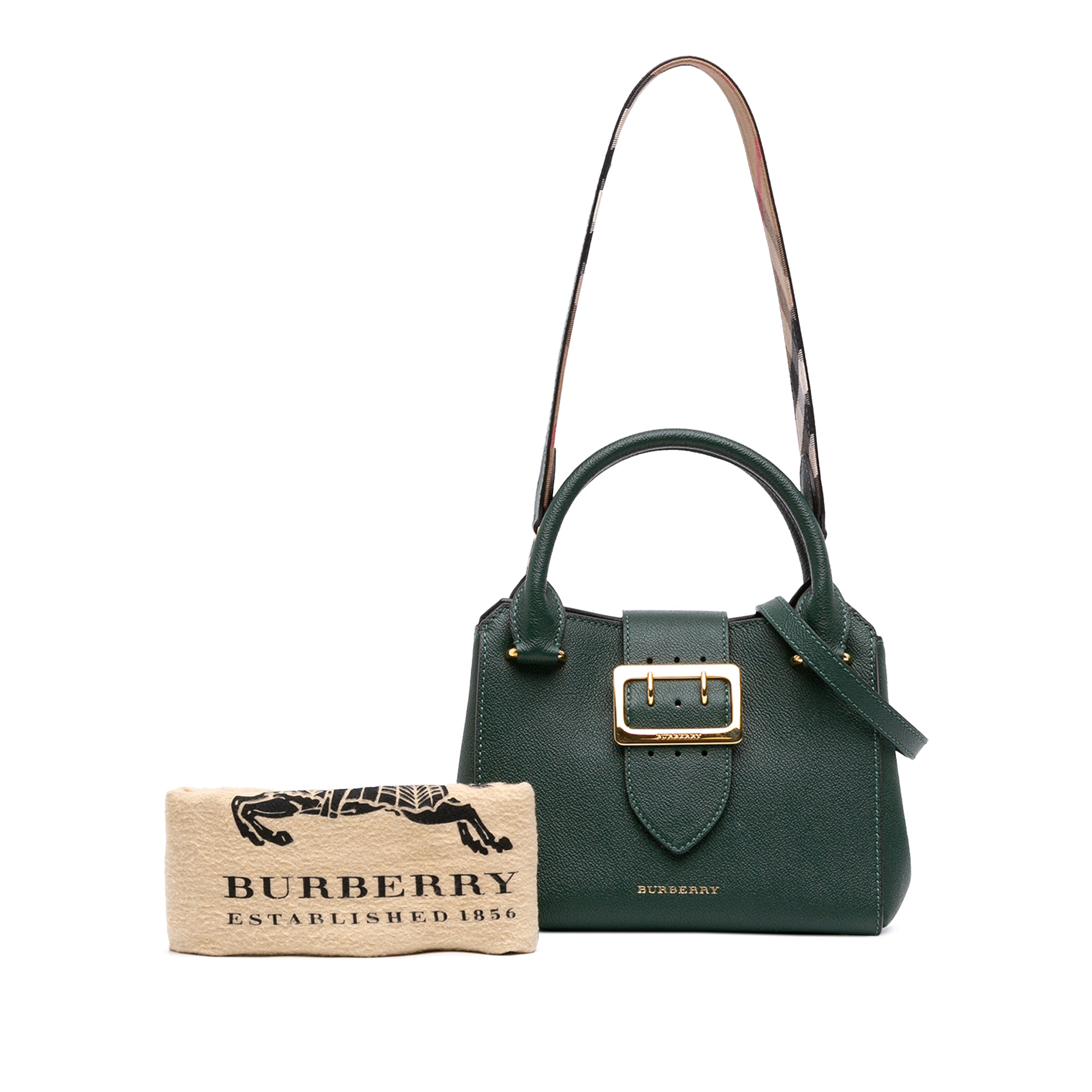 Small Grained Calfskin Buckle Tote Green - Lab Luxury Resale