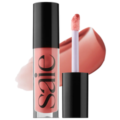 Saie Glossybounce™ High-Shine Hydrating Lip Gloss Oil in a sleek tube, showcasing a shiny, glossy finish and vibrant shade.
