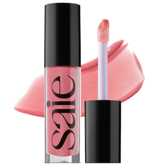Saie Glossybounce™ High-Shine Hydrating Lip Gloss Oil in a shiny, reflective disco-inspired container with multiple shades visible.