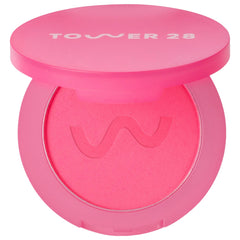 Tower 28 Beauty GetSet Blur + Set Matte Powder Blush in various shades, shown in a new, unopened compact with a smooth surface.