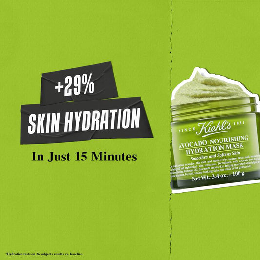 Kiehl's Avocado Nourishing Hydration Mask in a 100ml jar, providing deep moisture and skin nourishment.