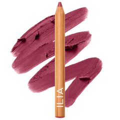 Ilia Lip Sketch hydrating lipstick and lip liner crayon in multiple shades, shown in a close-up image of the crayon and lipstick.