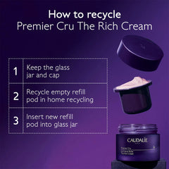 Caudalie Premier Cru The Rich Cream 50ml jar with a smooth, luxurious cream texture for mature skin hydration.