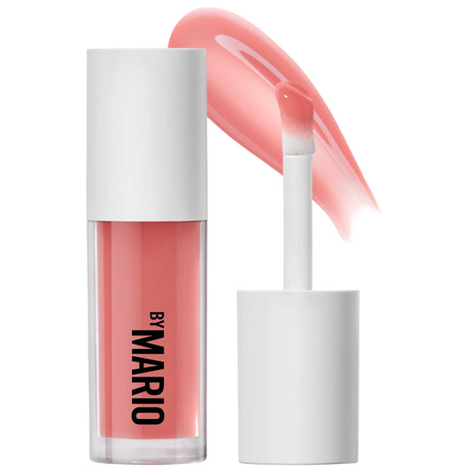 Makeup By Mario Hydrating SuperShine Lip Gloss in Rose Crush shade, glossy finish, smooth texture, and vibrant pink color.