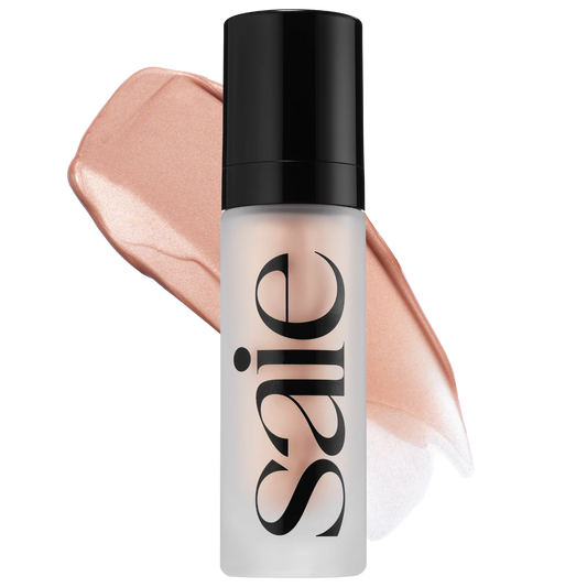 Saie Glowy Super Gel in Rose Glow shade, a radiant beauty highlighter with a dewy finish and natural glow effect.