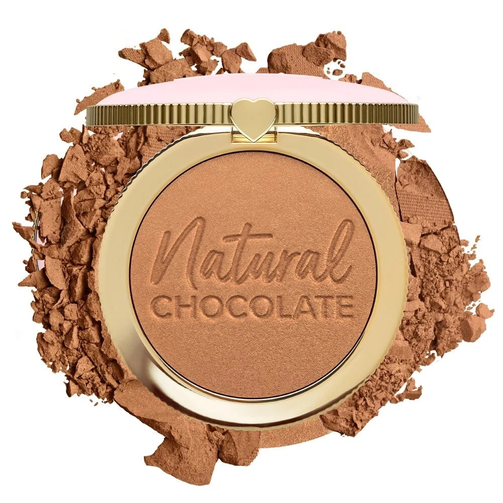 Too Faced Chocolate Soleil Natural Chocolate Bronzer in golden cocoa shade, new in box, with warm brown and golden tones.